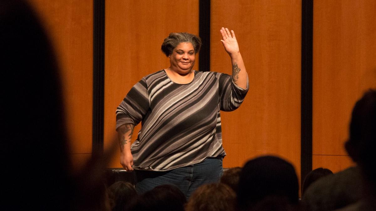 Roxanne Gay speaks in the Ruth Taylor Recital Hall